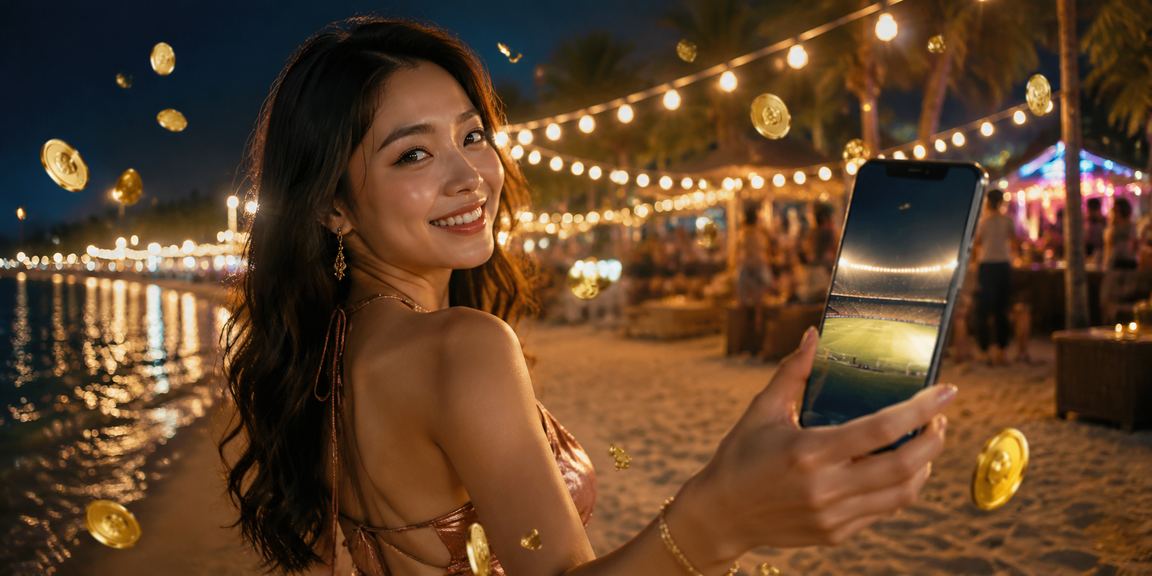 Người dùng đặt cược thể thao trên điện thoại tại bãi biển Phú Quốc
